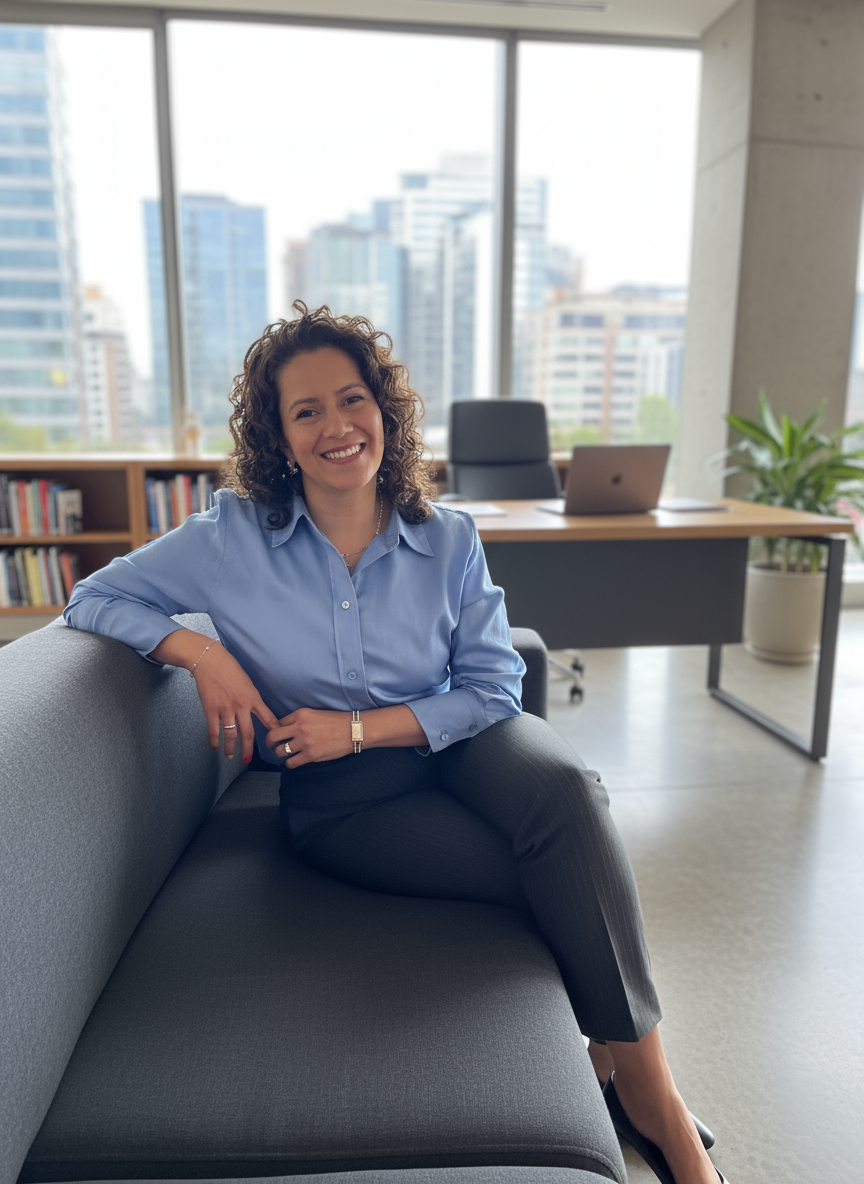 Ledy Giraldo en su oficina, sonriendo